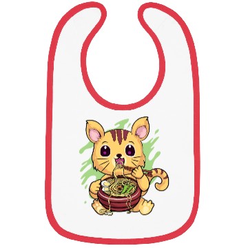 Discover Kawaii Cat Eating Ramen Bibs