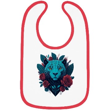 Discover cute jaguar with red flowers Bibs