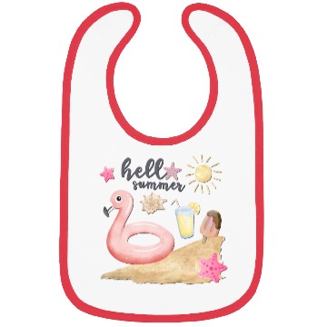Discover Hello summer sunset Beach summertime pink flamingo Bibs