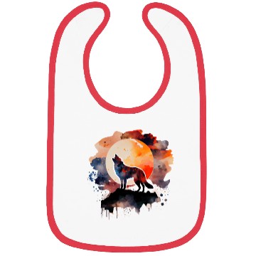 Discover Wolf Howling at Moon Watercolor Bibs