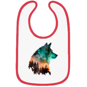 Discover Forest Wolf Multicolor Watercolor Portrait Bibs