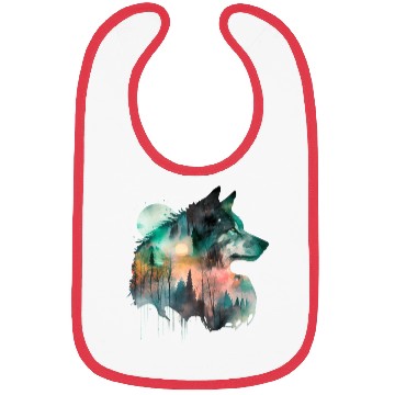 Discover Forest Wolf Watercolor Portrait Bibs