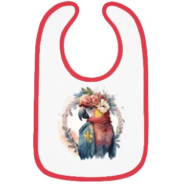 Discover Watercolor Parrot Macaw Bird Flower Crown Pet Bird Bibs