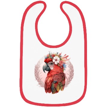 Discover Red Scarlet Macaw Flower Crown Parrot Watercolor B Bibs