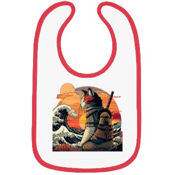 Discover Retro samurai cat The Great Wave Hokusai Bibs