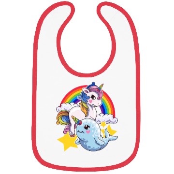 Discover Cute Horned Narwhal And Unicorn Animal Friends Bibs
