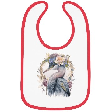 Discover Watercolor Heron Freshwater Bird Watching Flower C Bibs