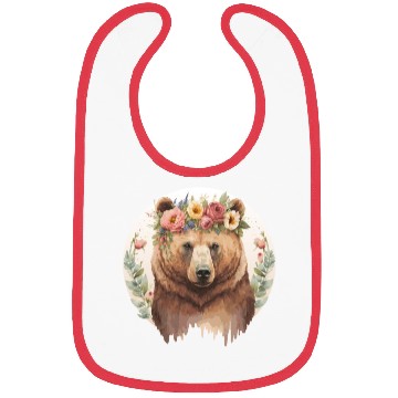 Discover Cute Brown Bear Grizzly Flower Crown Animal Lovers Bibs