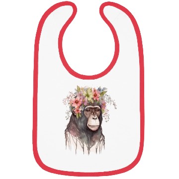 Discover Cute Monkey Flower Crown Floral Watercolor Bibs