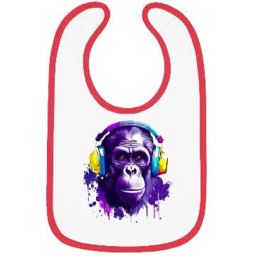 Discover Gorilla with Headphones Music Monkey Bibs