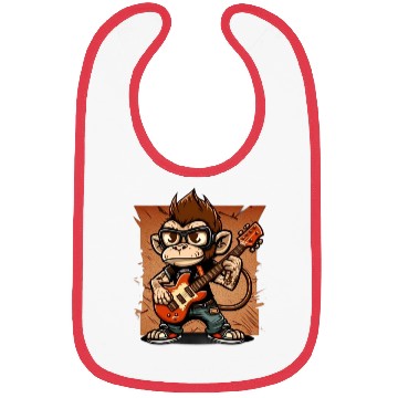 Discover Monkey Chimpanzee Playing Acousitc Rock Guitar Bibs