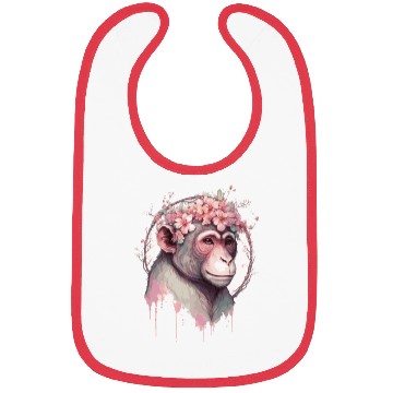 Discover Cute Watercolor Flower Monkey Chinese Zodiac Anima Bibs