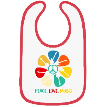 Discover Peace Love Music Guitar Flower Rock And Roll Bibs