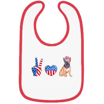 Discover Peace Love Frenchie Patriotic US Flag 4th July Bibs