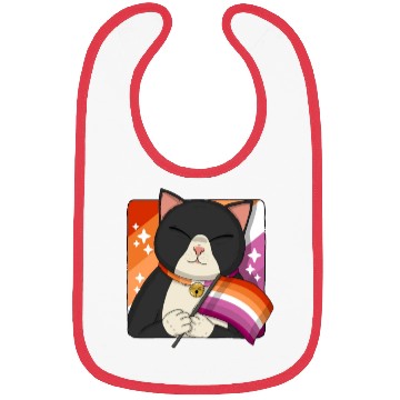 Discover Cute Tuxedo Cat Holding Lesbian Pride Flag Bibs