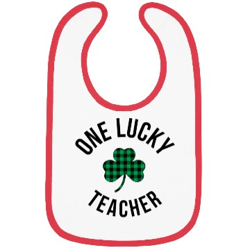 Discover One Lucky Teacher Buffalo Plaid Green Shamrock Bibs