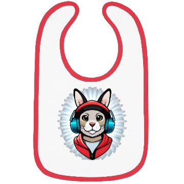 Discover cute rabbit with headphones black Bibs