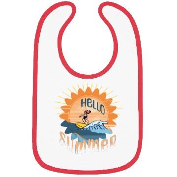 Discover Hello Summer Vacation Surfing Woman Bibs