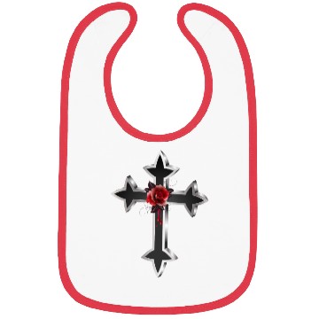 Discover black silver colored gothic cross with red rose Bibs