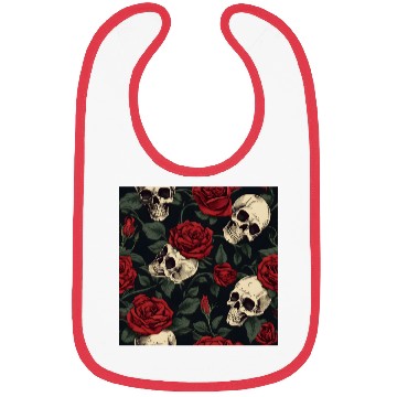 Discover Dark Elegant Goth Skulls & Red Roses Pattern Bibs