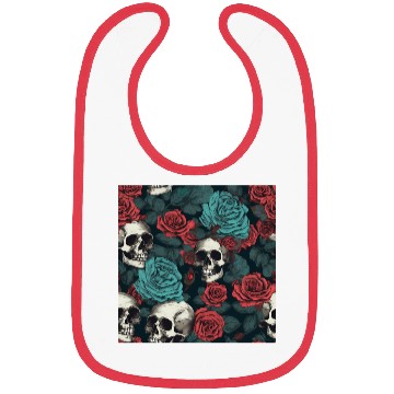 Discover Gothic Skulls & Red Roses Pattern Dark Elegant Bibs