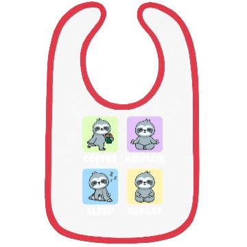 Discover Sloth Coffee Meditate Sleep Repeat Kawaii Bibs