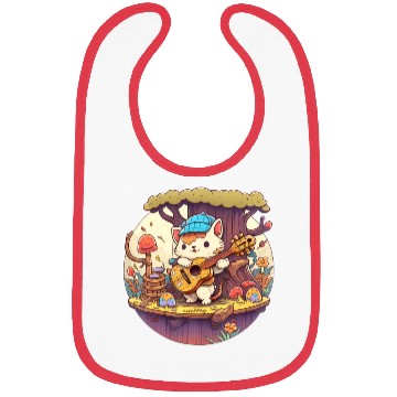 Discover Cute Kawaii Cat Playing Guitar Banjo On Log Bibs