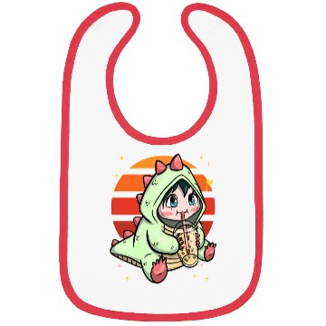 Discover Boba Dinosaur Drinking Love Tea Sunset Bibs