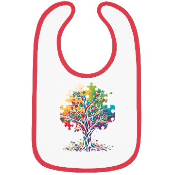 Discover Neurodiversity Autism Awareness Colorful Tree Puzz Bibs