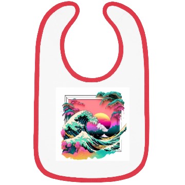 Discover Vaperwave Aesthetic Glitch Great Wave Retrowave Bibs