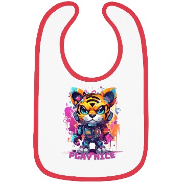Discover Play Nice Bibs: Robot Tiger Synthwave Graffiti Kids