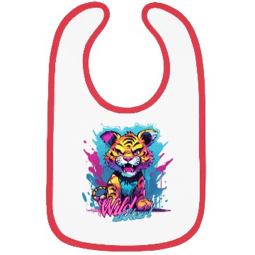 Discover Vibrant Synthwave Sabertooth Tiger Graffiti Kids Bibs