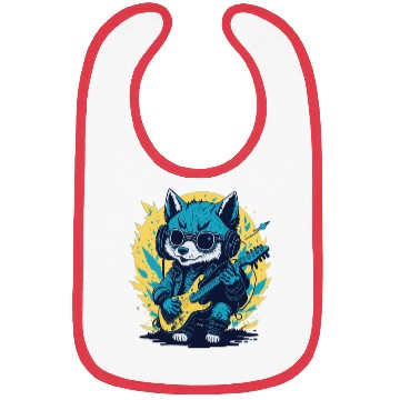 Discover Rockin' Wolf Cub, Fun Cute Illustration Bibs Design