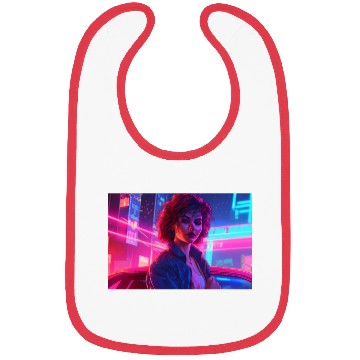 Discover Synthwave Girl - Anime Portrait in Neon Colors Bibs