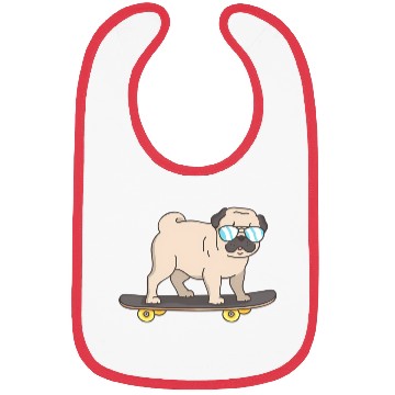 Discover Cartoon Pug With Glasses On A Skateboard Bibs