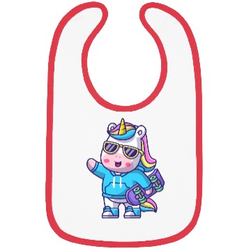 Discover cute cool unicorn holding skateboard cartoon Bibs