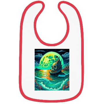 Discover Pirate Ship With A Skull At Full Moon Bibs