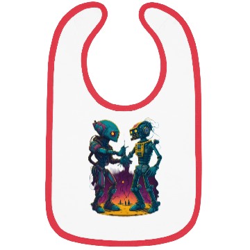 Discover An Alien and A Robot Shake Hands Bibs