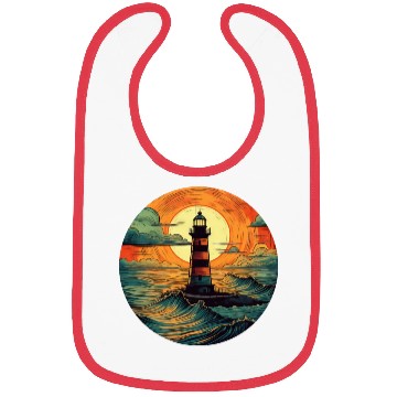 Discover Lighthouse at Sunset, Romantic Nature Design Bibs