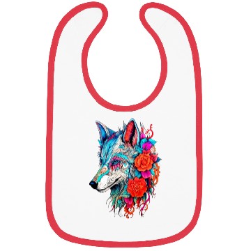 Discover Wolf with Flowers Girls Bibs