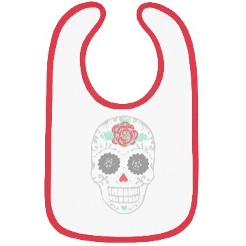 Discover Sugar Skull With Red Rose On Forehead Bibs