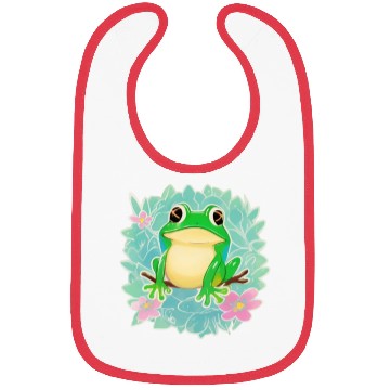 Discover Cute Little Tree Frog on a Floral background Bibs