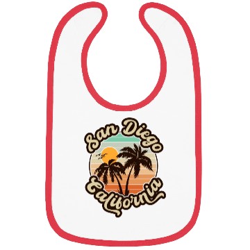 Discover San Diego California Beach Retro Palm Trees Sunset Bibs