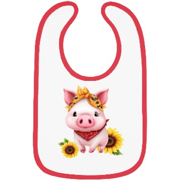 Discover Pig with Bandana and Sunflower, Charming Farm Bibs