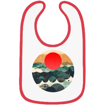 Discover Red sun Japanese Art Inspired Patterned Ocean Bibs