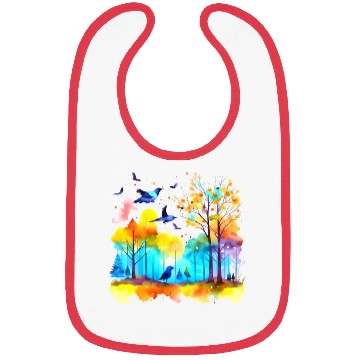 Discover Serenity in Flight: Watercolor Birds over Forest Bibs