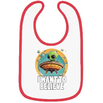 Discover I WANT TO BELIEVE cute alien in spaceship Bibs