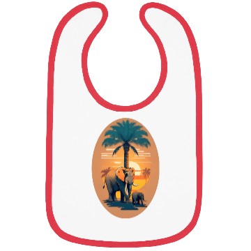 Discover Elephant and Baby by the Palm Tree Bibs