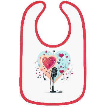 Discover Microphone, music, singer, artist, heart, gift Bibs