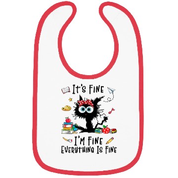 Discover Black Cat It'S Fine I'M Fine Everything Is Fine Bibs